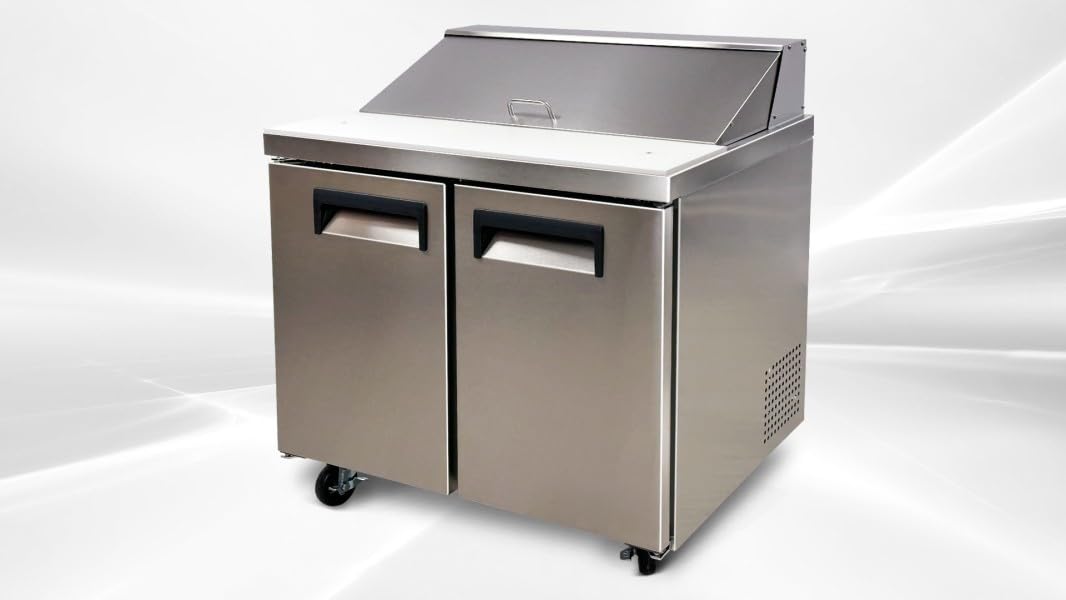 Elite Kitchen Supply Commercial Sandwich Prep Table, 36-Inch, 2-Door Refrigerator with 10 Pan Capacity, Stainless Steel SCL2-36-E-HC