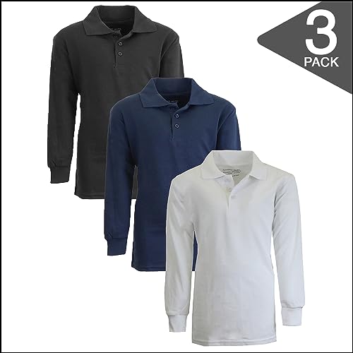 Men's Classic Pique Polo Shirt, Uniform Long Sleeve Polo Shirts, 3-Pack2