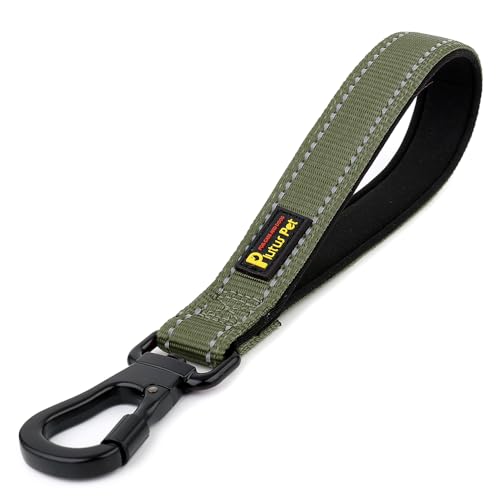 PLUTUS PET Short Dog Leash Reflective Nylon Padded Handle Strong Traffic Leash with Carabiner Clip Perfect for Large or Medium Dogs (10Ranger Green)