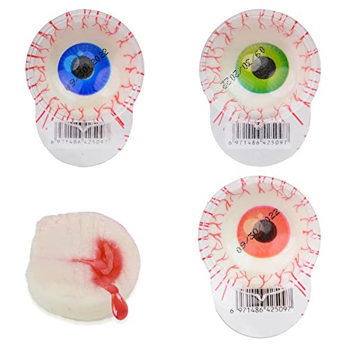 Gummy Candy - 30 mm Large Jelly Filled Gummies - Crazy Eye Gummy Candies - 10 Pcs Individually Wrapped Candy Eyeballs - Halloween Gummy Edible Eyes - Spooky Gummy Candy Eyeballs with Filling