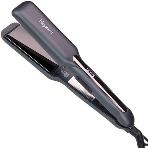 Heysam Plancha plana para cabello grueso, plancha y rizador de pelo de doble voltaje iónico de cerámica de titanio 2 en 1, plancha plana de viaje de