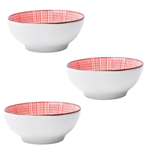 Image of MARKET 99 Ceramic Red Katori Bowl Set of 3 (100ml) | Small Chutney & Dip Bowls for Sauces, Pickles & Condiments | Mini Serving Bowls Set for Dining Table | Stylish Dessert & Snack Bowls