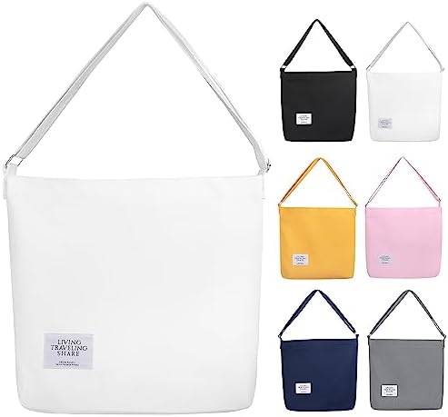 Women Large Canvas Handbags Ladies Casual Crossbody Shoulder Tote Bag Zipper Closure White