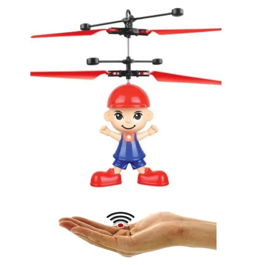 Image of Flying Cartoon Boy Helicopter Toy with Hand Sensor | Rechargeable LED Induction Drone for Kids | Infrared Control Flying Toy for Boys & Girls