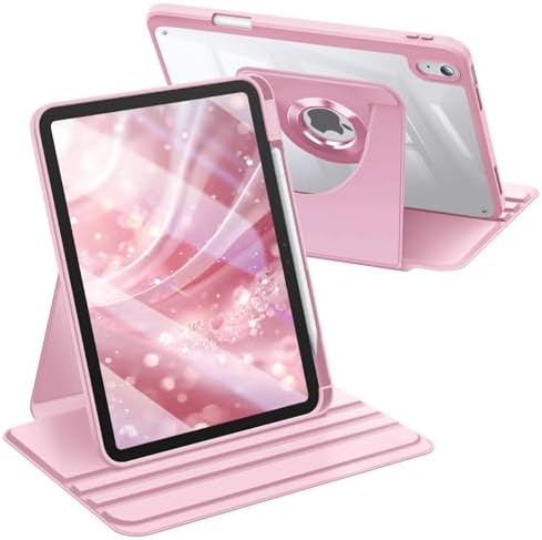 Fintie Rotierende Hülle für iPad (A16) 11./10. Generation 2025/2022 | 360 Grad Drehbare Schutzhülle Case mit Stifthalter, Transparente Acryl-Rückseite, Stoßfester Rahmen, Rosa