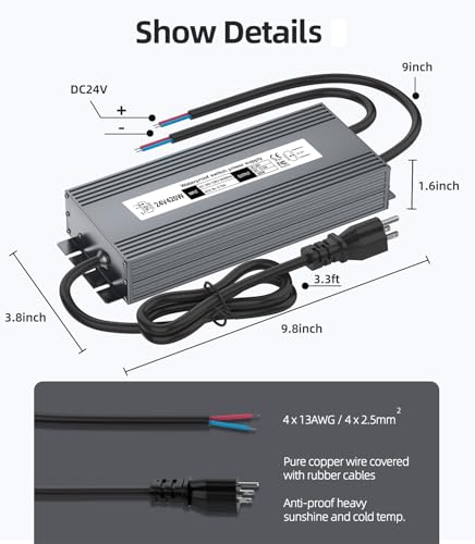 Image of 24V 420W Low Voltage Transformer, IP67 Waterproof Outdoor LED Power Supply Driver, AC 100-130V to DC 24V Converter Power Adapter for Indoor Outdoor LED Light, Computer, Landscape Lighting Project