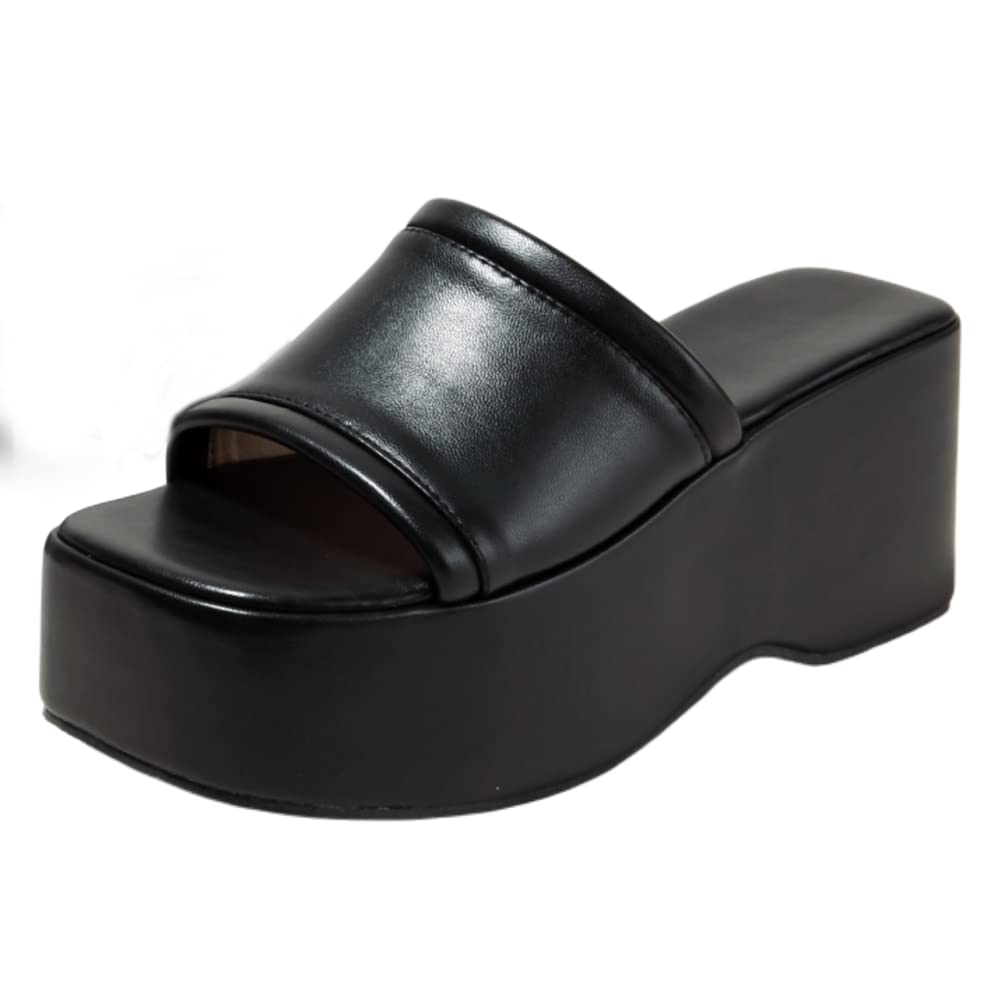 LIPIJIXI Women's Dress Platform Mules with High Heel Slip On Square Toe Wedge Heel Sandals