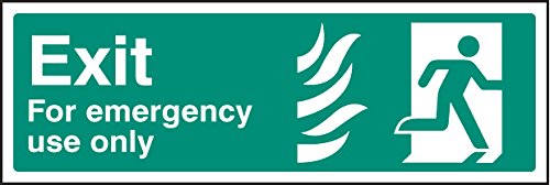 Caledonia Signs 12108L Exit for Emergency use Only, Right HTM Sign, Rigid Plastic, L: 450 mm x 150 mm