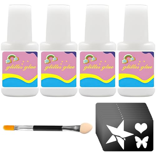 4 Stück Hautkleber für Glitzertattoos Kinder Glitzer Tattoo Kleber Kinder Kleber für Glitzertattoos für Karneval Partys Gesichtsmalerei Halloween Rollenspiel mit 10 Tattoo-Aufkleber 1 Pinsel (8 ml)