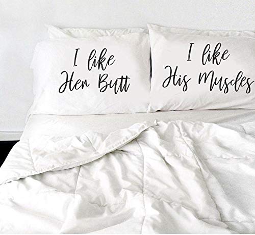 I Like her Butt I Like his Muscles Pillow Cases - Couples Gifts - Printed Pillowcase - Wedding Gifts White Pillow Cover - Bedroom Decor - Set of 2 - Couples Pillowcases