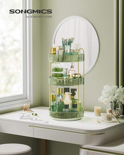 Image of SONGMICS Makeup Organizer, 3-Tier Countertop, Customizable, Pale Green | Customizable skincare organizer countertop, round rotating, toiletries vanity organizer, lazy susan, gift UJKA011C01