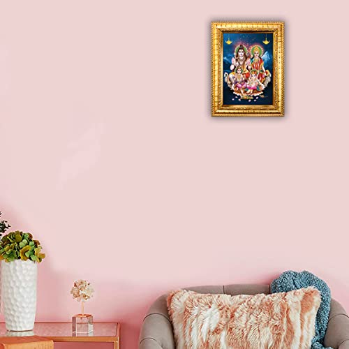Image of Hawai Shiv Parivar Photo with Engineered Wood Wall Hanging Home Decor Religious Photo Frame for Home Office Prayer Room,21x17x2cm, SFDI281 GLD FRM GRP