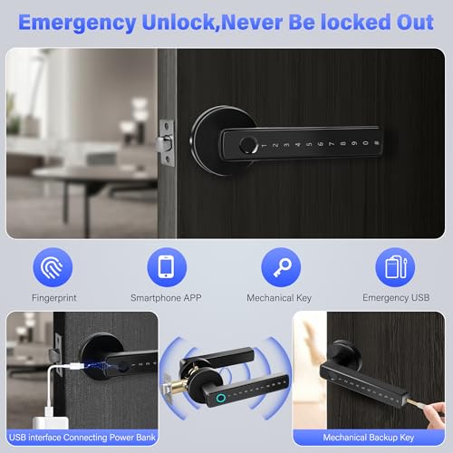 Smart Door Lock, Fingerprint Door Lock 5-in-1, Electronic Fingerprint Keyboard Password APP NFC Smart Lock for Home Bedroom Hotel Office Apartment - Image 5