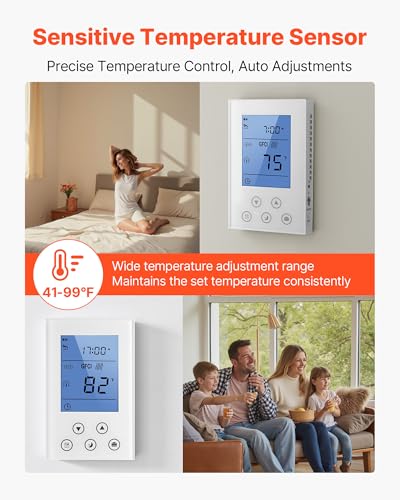 Image of VEVOR 7-Day Programmable Thermostat White - for Radiant Underfloor Heating Cable & Heat Pump, Built-in GFCI & Sensitive Sensor, LED Backlit Screen, Energy-Efficient