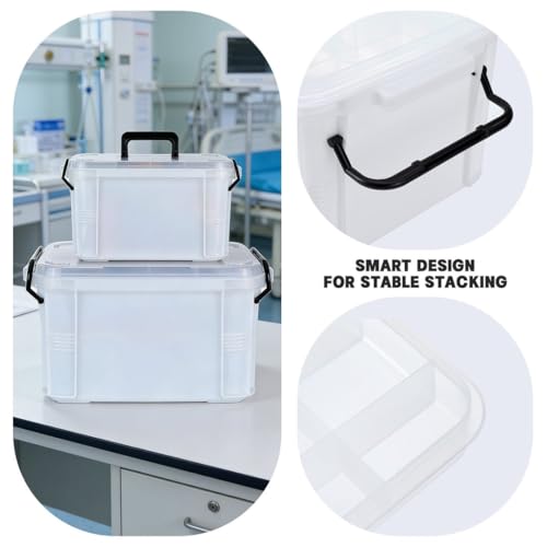Image of HEY FOLY Set of 2 White Medicine Organizer Storage Box with Tray, 15qt+5qt Plastic First Aid Box Empty, Thickened Medicine Container Chest, Multipurpose Medical Case with Labels, White Medicine Caddy
