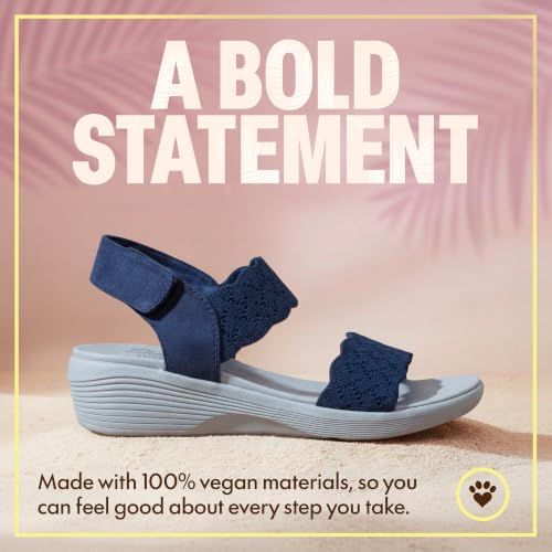 Image of Skechers Women's Arya - on the Rise | Luxe Foam Cushioned Footbed, Scalloped Knit Upper, Machine Washable, Vegan, Adjustable Backstrap, Low 1.25 inch Wedge