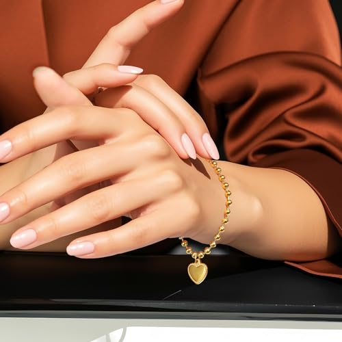 18K Gold Plated Women's Bracelet with Heart Beaded Design - Fashionable, Trendy, and Stackable. To Express Love Ideal for Birthdays, Graduation, Mother's Day, Love & Friendship3