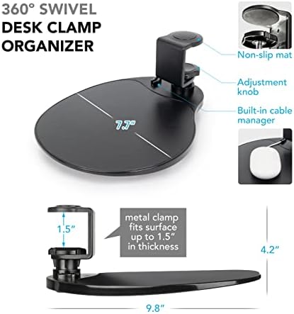 EHO Under-Desk Mouse Platform/Clip on Mouse Pad Rotating 360 Degree, Ergonomic Mouse Tray Attachment, Office Mouse Pad, Slide Out Mouse Tray (Black), Suitable for 1.5" (3.81 cm) Thickness Desk