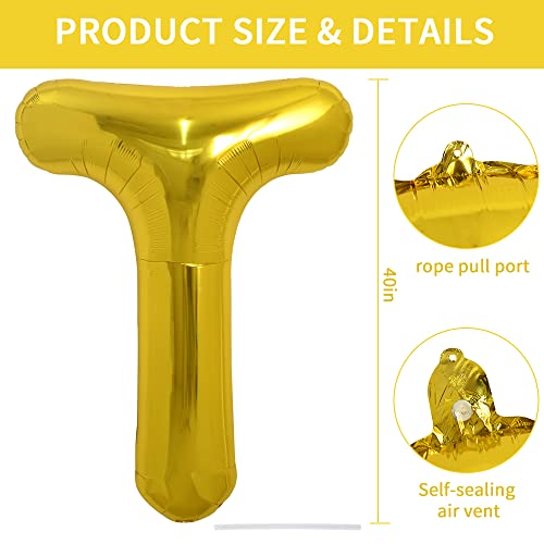 Image of TONIFUL 40 Inch Large Gold Letter T Balloons, Foil Mylar Big Balloons for 2026 New Year Eve Graduation Wedding Baby Shower Birthday Party Anniversary Supplies Decorations