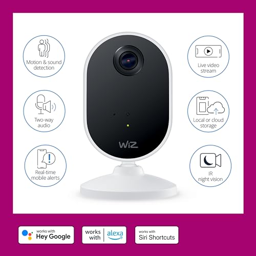 Image of WiZ Home Monitoring Starter Kit Includes Indoor Security Camera, 1080p HD Video with Motion Detection and Full-Duplex Audio + 60W A19 Color LED Smart Bulb - Pack of 3