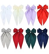 Cinaci 8 Pieces Silky Satin Big Hair Bows for Women Girls Teens, Fancy Long Tail Bow Hair Clips F...