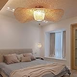 Lampenschirm geflochten,1 Flammige Hängelampe,E27 Boho Geflochtene Lampe,Rattan Pendelleuchte Schatten , Wohnzimmerlampe hängend (65CM)