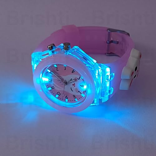 Image of Brishti 3D Cartoon Character Multicolored Glowing Digital Light and Girl's Analogue Wrist Watch | Unique 3D Cute Cartoon Character on Strap | Soft Silicone Strap | Suitable for Age 3-12 Year Kids
