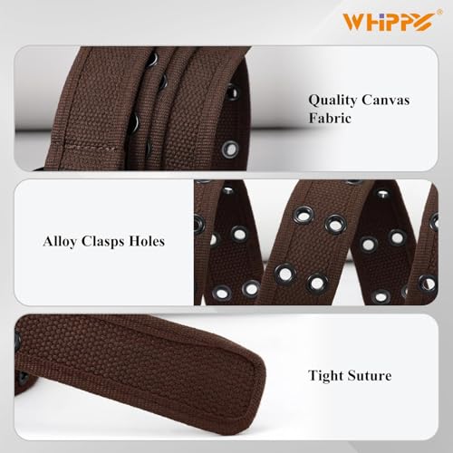 Image of WHIPPY Canvas Double Grommet Belt Unisex Casual Double Prong Belt for Men Women for Jeans Pants