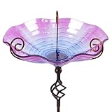 MUMTOP 31 Inch Height Glass Birdbaths, Outdoor Bird Bath Birdfeeder with Metal Stake Garden Yard Outside, Purple