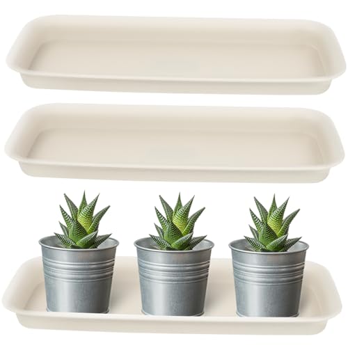 Garneck 3 Stücke Rechteckige Blumentopf Untersetzer Aus Kunststoff - Wasserauffangschalen Für Pflanzen - Blumenuntersetzer Für Pflanzkübel Und Balkonkästen Ideal Für Drinnen Und