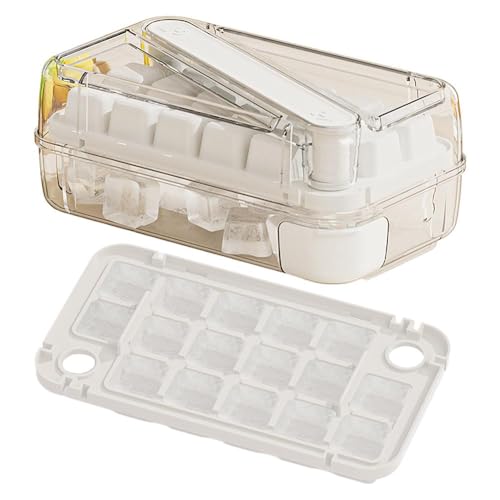 Bandeja de hielo de una sola capa con tapa y cubo de plástico de silicona para facilitar el congelador, bandejas de prensa de liberación vertical