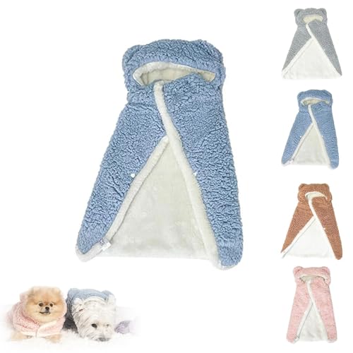 dghfvi Pet Cape Blanket, Dog Cape Blanket, Dog Warm Sleeping Blanket, Warm and Cozy Cape Blanket for Small Dog, Dog Robes Blanket with Hood, Dogs Cold Weather Coat Wraps(Blue,Large)