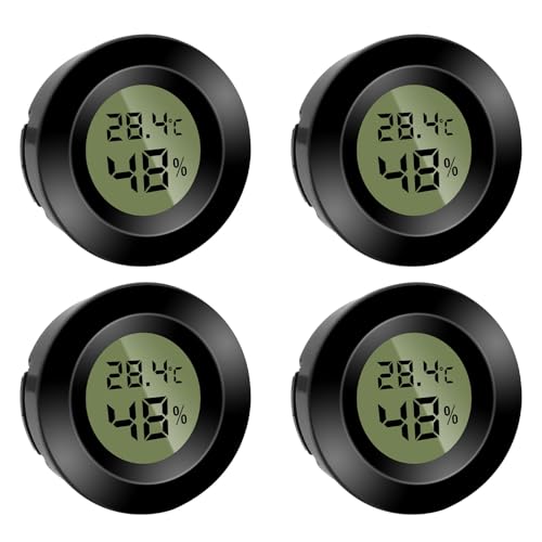 4 Stück Mini Digital Hygrometer Thermometer Rund Luftfeuchtigkeitsmessgerät Temperatur Feuchtemessgerät Fahrenheit () or Celsius() für Innenraum Büro Wohnzimmer (Batterien Enthalten) (4)