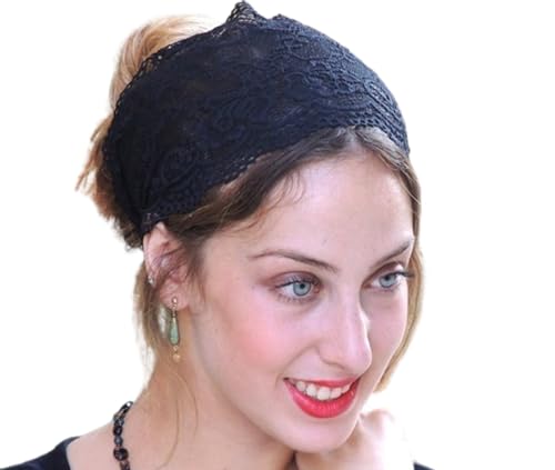 Stunning Black Stretchy Lace Headband Bandana, Tichel, Head Covering, Scarf, Half Coveing, Pre-tied, Loss Hair