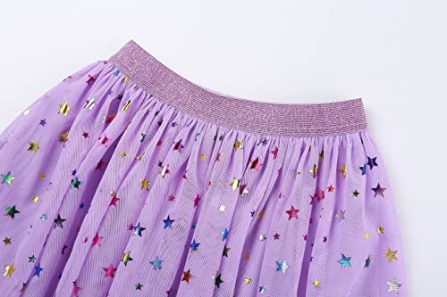Danichins Girl's Layered Tutu Skirt Tulle Princess Skirt (White, Lt.purple, 6) #TOP5