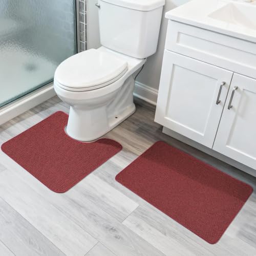 Image of Bosap Bath Mat Set 2 Pieces,Ultra Thin Bathroom Rugs,Rubber Toilet Rugs