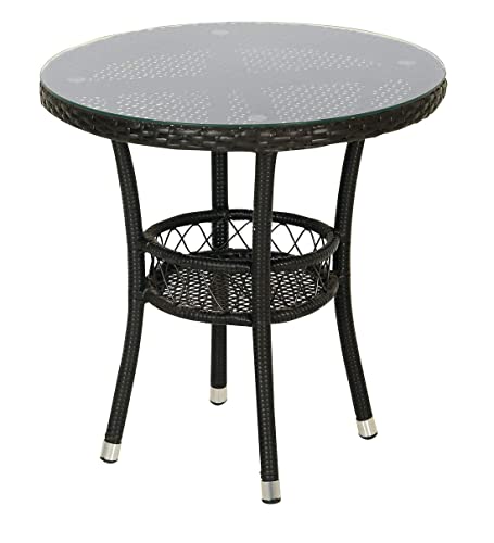 Image of OUTLIVING Garden Patio Seating Chair and Table Set with Glass Balcony Outdoor Furniture with 1 Tables and 2 Chair Set (Black)