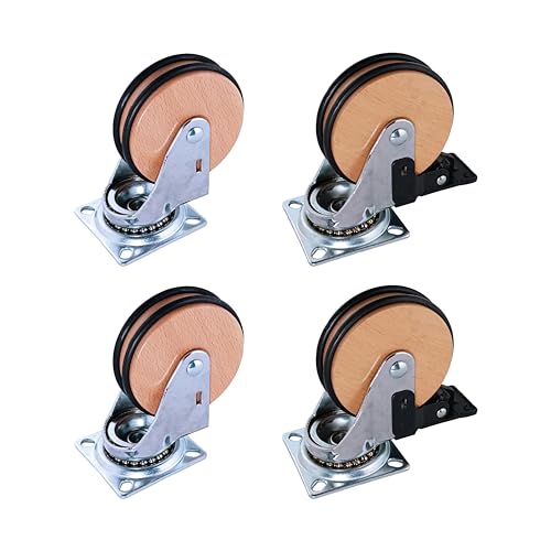 M.PASCUAL - Pack 2 unds Rueda Haya banda doble sin freno + 2und Rueda con freno | 75mm | Marron (75mm)