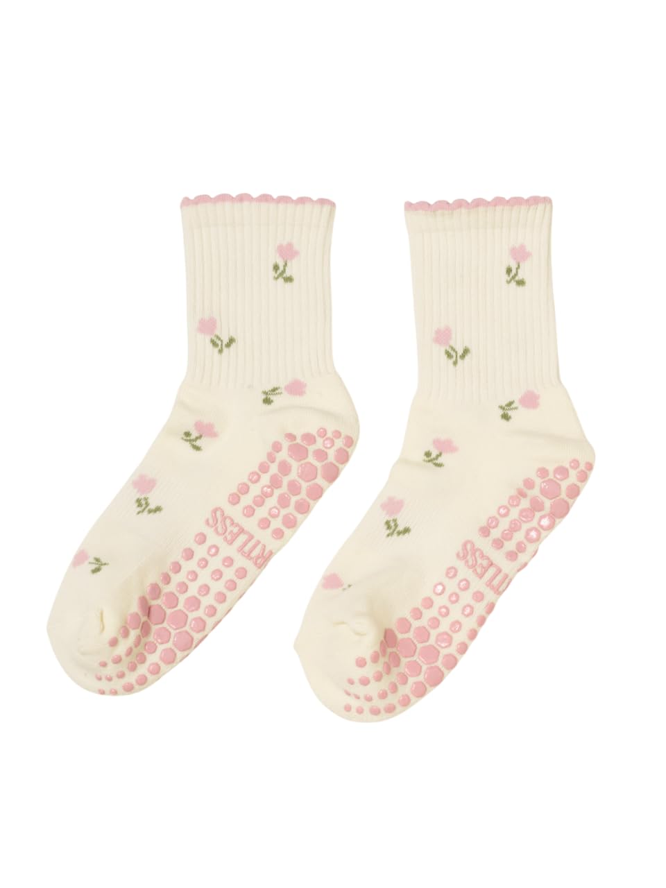 Shapes Studio Grip Socks Crew Half Calf, Non-Slip, Fruit Print