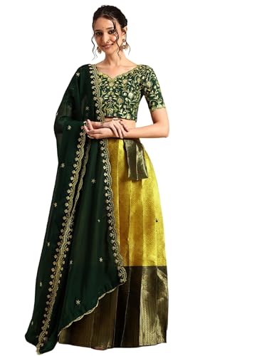 Fabcartz Readymade Embroidered Taffeta Satin Woven Lehenga Choli | Ready