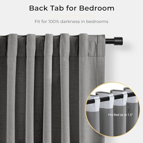 Image of INOVADAY 100% Blackout Curtains for Bedroom, Stoic Gray Black Out Curtains 108 Inch Long, Clip Rings Linen Blackout Drapes, Thermal Insulated Room Darkening for Living Room, 2 Panels - W50xL108