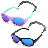 COASION Infant Aviators Sunglasses Flexible Polarized Baby Shades for Ages 0-2 (Black/Blue Mirror+Pink-Green/Blue Mirror)