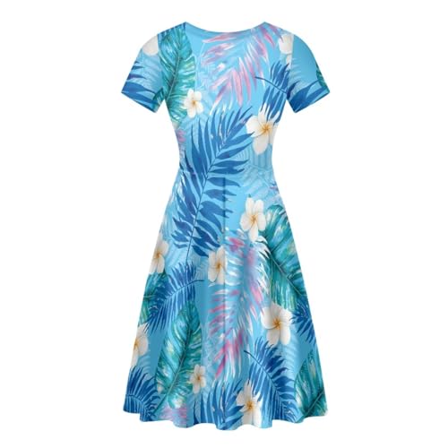 Image of HUGS IDEA Womens Puffy Swing Midi Dress Round Neck Short Sleeve Party A-Line Dresses
