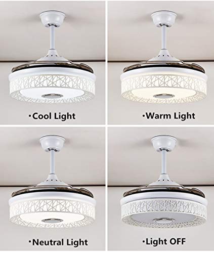 Fandian Modern 42 Inch Modern Ceiling Fan With Light And Remote, Smart Bluetooth Fandelier With Speaker, 7 Color Rgb Lights, White Nest Retractable Chandelier Lighting For Living Bedroom thumb #4