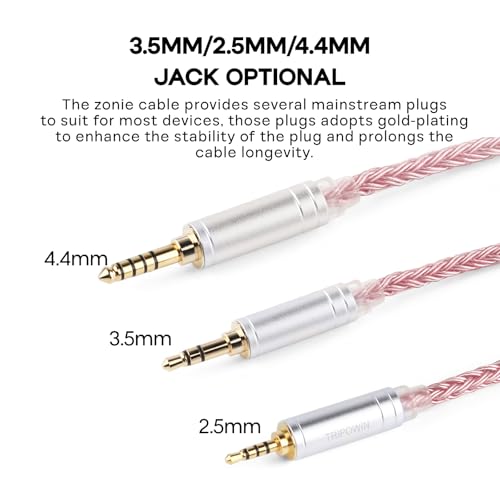 Image of Linsoul Tripowin Zonie 16 Core IEM Cable, Silver Plated Earphone Extention Cable for 7hz Timeless TINHIFI T3 T2 PRO T4 (MMCX, 3.5mm, Pink)
