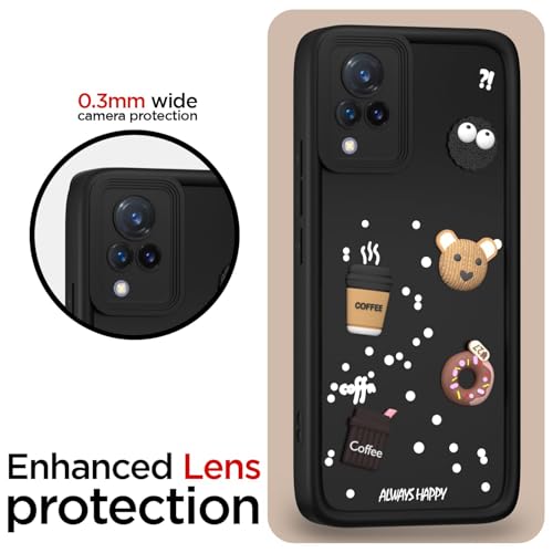 Image of Bintage Cute Fun Taddy| 3D Ball Bear| Donut| Coffee Rubber Case Full Body & Camera Protection Back Cover Compatible for Vivo V21 4G / V21 5G - Black