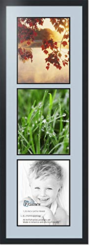 ArtToFrames Collage Photo Frame Double Mat with 3-11x14 Openings with Satin Black Frame and Baby Blue mat.