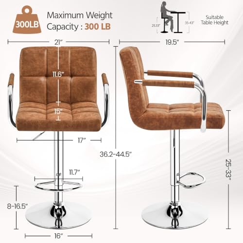 Image of Yaheetech Bar Stools Set of 4 with Backs, Height Adjustable, Retro Brown
