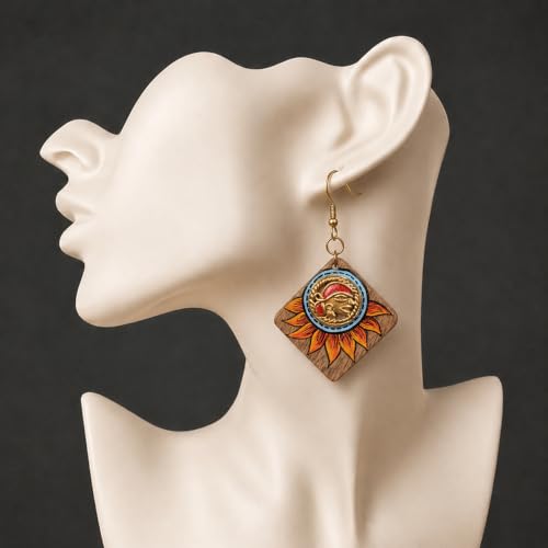 Image of Handcrafted Tribal Wooden Earrings Collection for Women - Butterfly, Princess & Modern Geometric Statement Designs