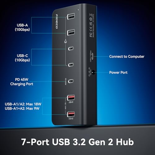 Hub USB 7 ports FIDECO multi-connecteurs USB 3.2 pour ordinateur portable et iPhone 17